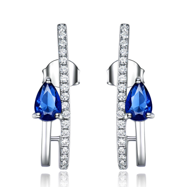 Solid 925 Sterling Silver Drop Earrings for Women Blue Sapphire Gemstone Earrings Wedding Fine Jewelry Simple Party Gift