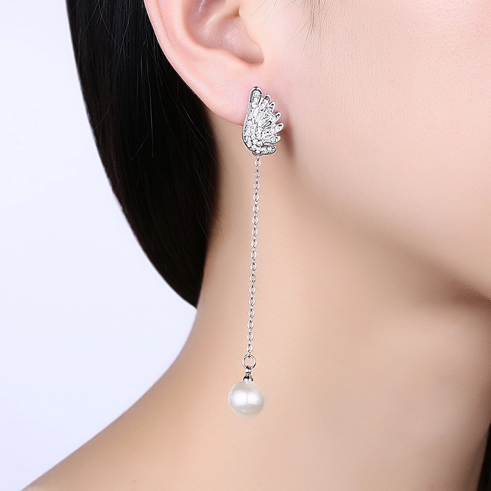 new women's earrings 18K tricolor round pearl earrings tassel earrings fashion party Valentine's Day gift jewelry