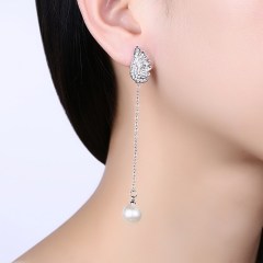 new women's earrings 18K tricolor round pearl earrings tassel earrings fashion party Valentine's Day gift jewelry