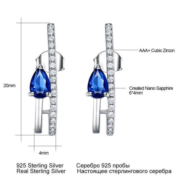 Solid 925 Sterling Silver Drop Earrings for Women Blue Sapphire Gemstone Earrings Wedding Fine Jewelry Simple Party Gift