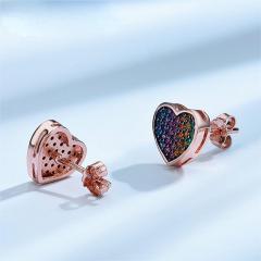 Pure 925 Sterling Silver Gemstones Earrings Colorful Heart Stud Earrings For Women Valentine's Gift Fine Jewelry