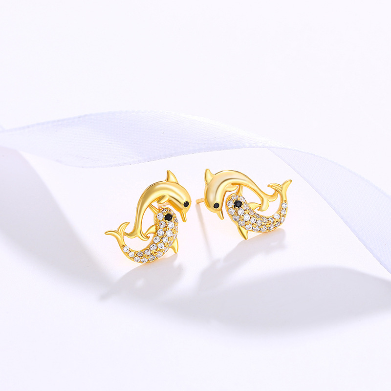 18K Gold Plated CZ Pave Setting Exquisite Whale Necklace Earrings Jewelry Set Charm Ladies Girls Jewelry Fashion Accessory Set Cute Gifts