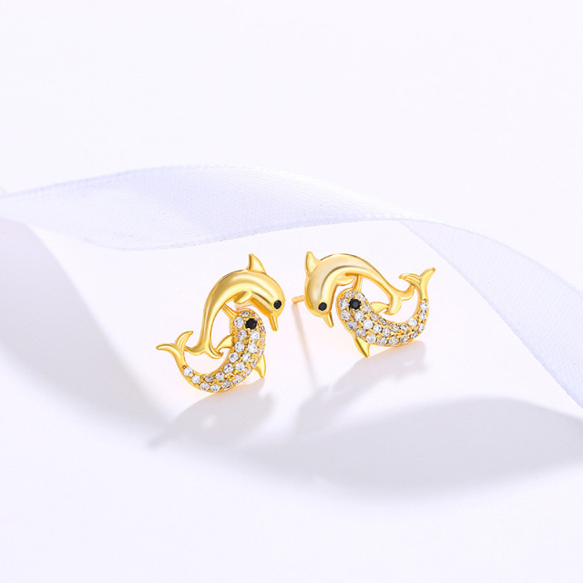 18K Gold Plated CZ Pave Setting Exquisite Whale Necklace Earrings Jewelry Set Charm Ladies Girls Jewelry Fashion Accessory Set Cute Gifts