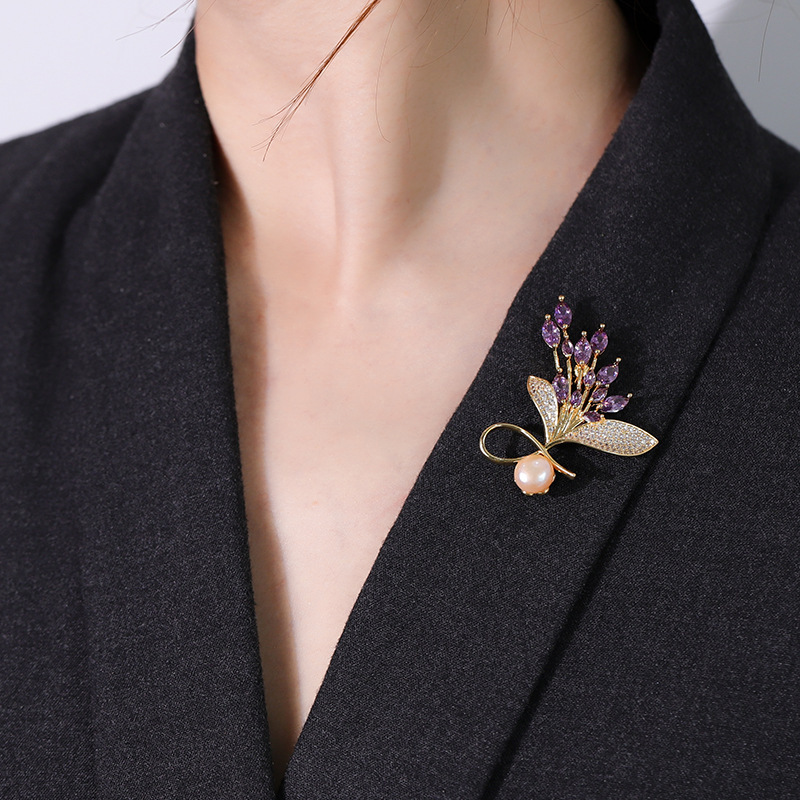 Luxury Rhinestone Flower Natural Pearl Cubic Zircon Stone Setting Brooch Collar Pins For Suit Shining Women Men's Party Brooches Jewelry