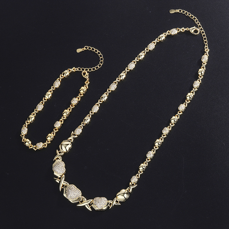 Elegant Luxury Gold Plated Cubic Zirconia Stone Pave Setting Exquisite Necklace Bracelet Jewelry Set Charm Ladies Girls Jewelry Fashion Accessory Set Gifts