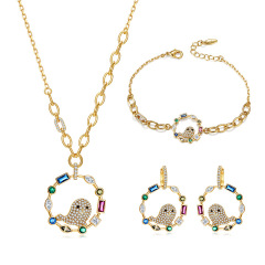 18K Gold Plated Colorful CZ Stone Setting Exquisite Bird Necklace Earrings Bracelet Jewelry Set Charm Ladies Girls Jewelry Fashion Accessory Set Cute Gifts