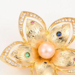 Flower Natural Pearl Cubic Zircon Stone Pave Setting Brooch Collar Pins For Suit Shining Women Party Brooches Jewelry