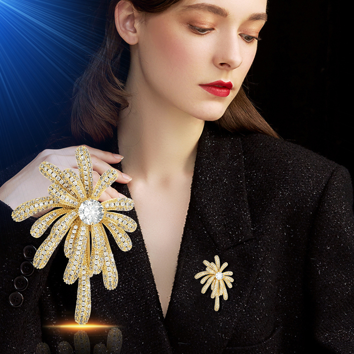Celestial Spark Fireworks CZ Pave Setting Brooch 18K gold plated Collar Pins For Suit Shining Women Party Brooches With Meaningful Gift For Fashion