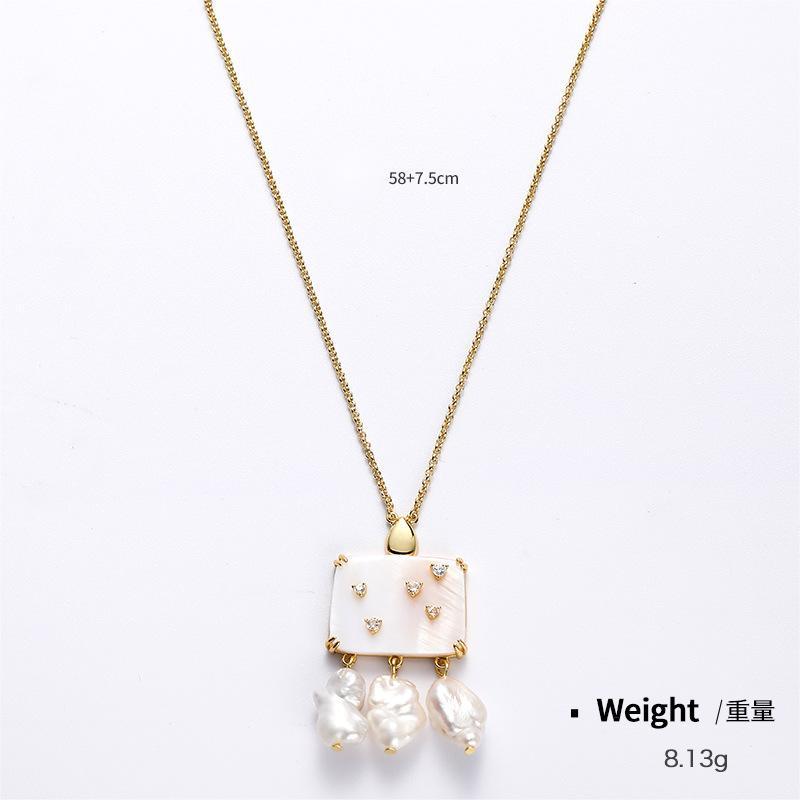 18K Gold Plated Shell Setting with Baroque Natural Pearls Exquisite Necklace Earrings Bracelet Jewelry Set Charm Ladies Girls Jewelry Fashion Accessory Set Cute Gifts