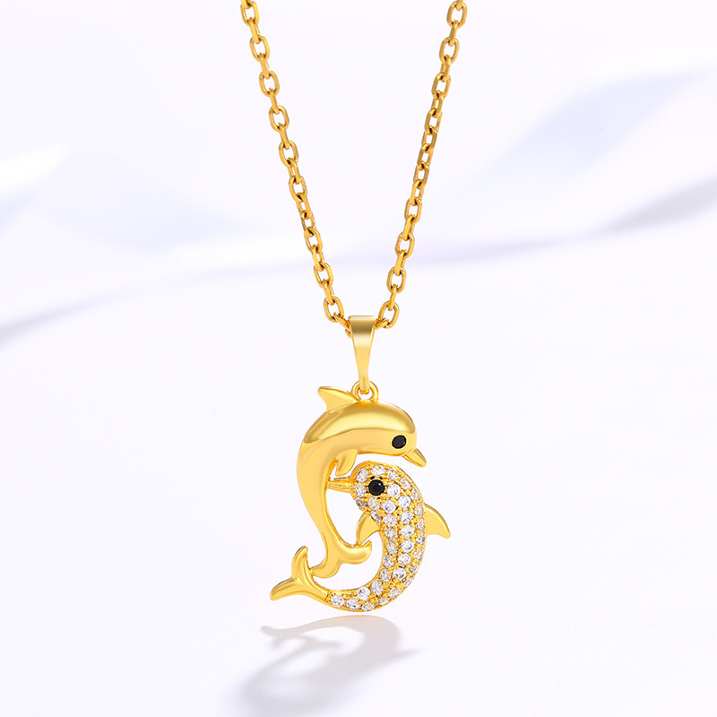 18K Gold Plated CZ Pave Setting Exquisite Whale Necklace Earrings Jewelry Set Charm Ladies Girls Jewelry Fashion Accessory Set Cute Gifts