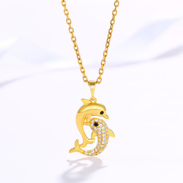 18K Gold Plated CZ Pave Setting Exquisite Whale Necklace Earrings Jewelry Set Charm Ladies Girls Jewelry Fashion Accessory Set Cute Gifts