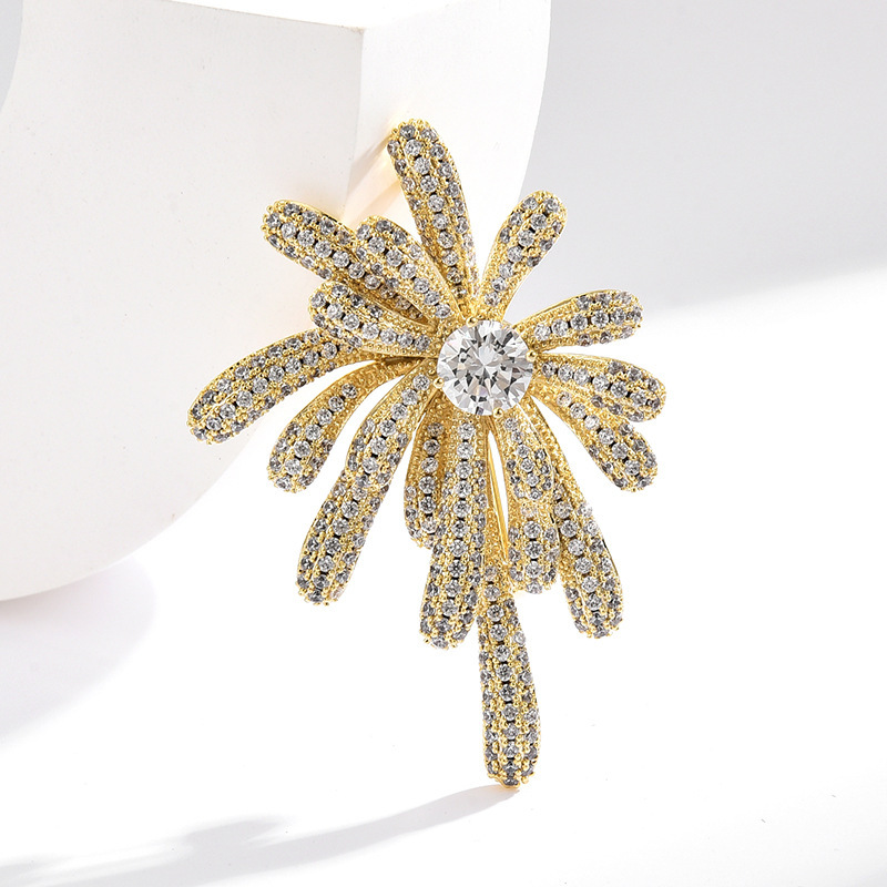 Celestial Spark Fireworks CZ Pave Setting Brooch 18K gold plated Collar Pins For Suit Shining Women Party Brooches With Meaningful Gift For Fashion