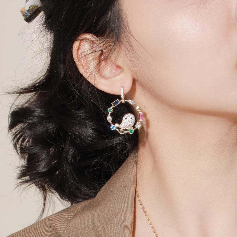 18K Gold Plated Colorful CZ Stone Setting Exquisite Bird Necklace Earrings Bracelet Jewelry Set Charm Ladies Girls Jewelry Fashion Accessory Set Cute Gifts