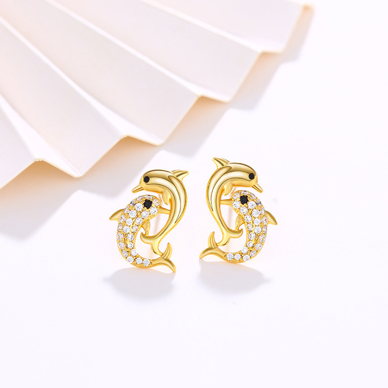 18K Gold Plated CZ Pave Setting Exquisite Whale Necklace Earrings Jewelry Set Charm Ladies Girls Jewelry Fashion Accessory Set Cute Gifts