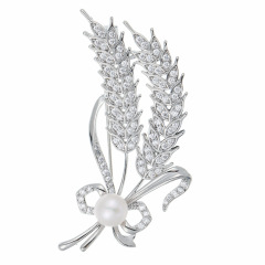 Luxury Rhinestone Wheat Ear Natural Pearl Brooch Collar Pins For Suit Shining Women Men's Party Brooches Jewelry