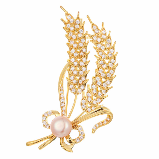 Luxury Rhinestone Wheat Ear Natural Pearl Brooch Collar Pins For Suit Shining Women Men's Party Brooches Jewelry