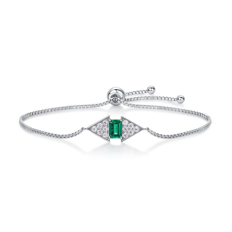 S925 Silver Lab Grown Emerald Stone Custom Elegant Bracelet Jewelry Adjustable Bracelets for WOMEN'S Gift Party