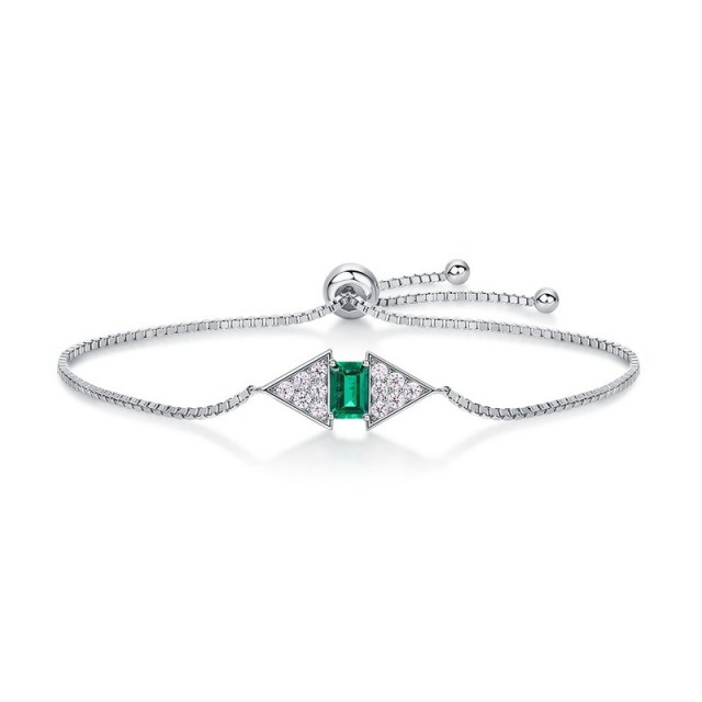 S925 Silver Lab Grown Emerald Stone Custom Elegant Bracelet Jewelry Adjustable Bracelets for WOMEN'S Gift Party