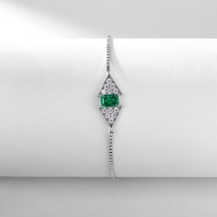 S925 Silver Lab Grown Emerald Stone Custom Elegant Bracelet Jewelry Adjustable Bracelets for WOMEN'S Gift Party