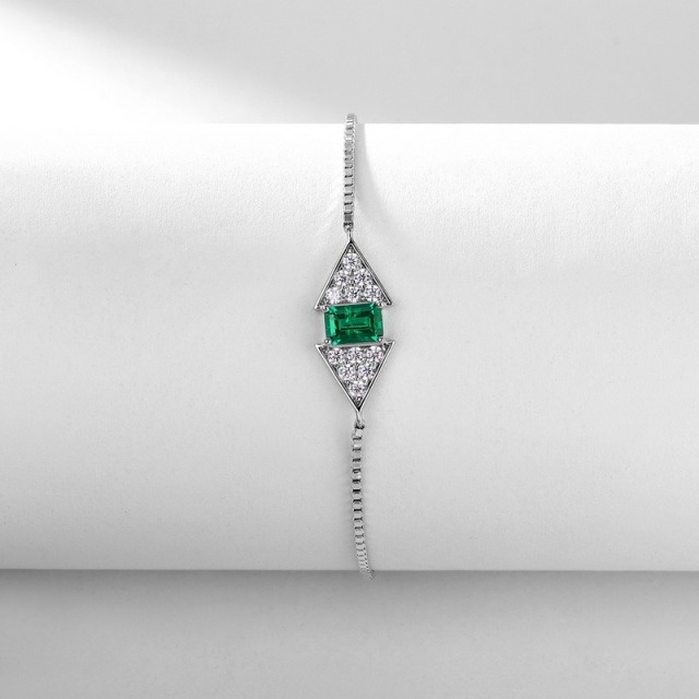 S925 Silver Lab Grown Emerald Stone Custom Elegant Bracelet Jewelry Adjustable Bracelets for WOMEN'S Gift Party