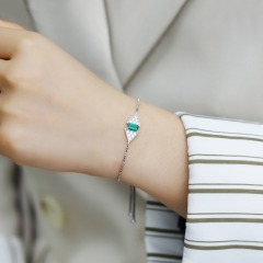 S925 Silver Lab Grown Emerald Stone Custom Elegant Bracelet Jewelry Adjustable Bracelets for WOMEN'S Gift Party