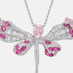 S925 silver Hot-selling Dragonfly-shaped Light pink high-Carbon Diamond Pendant full-set Colored Diamond European and American Individual Drop Pendant necklace