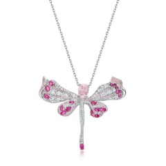 S925 silver Hot-selling Dragonfly-shaped Light pink high-Carbon Diamond Pendant full-set Colored Diamond European and American Individual Drop Pendant necklace