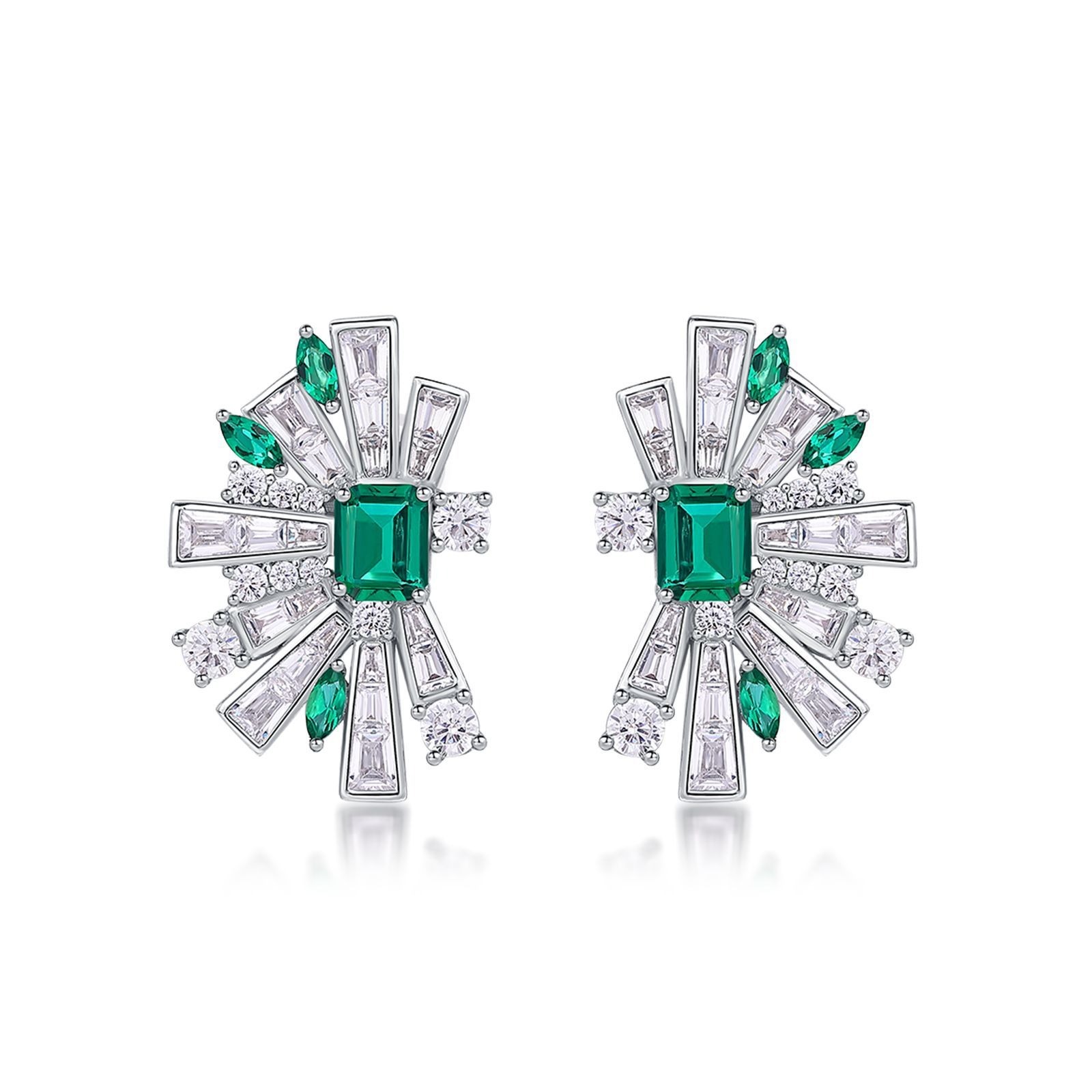Luxury S925 Silver New Style Geometric Half-fan-shaped Vintage Stud earrings Cultivated Lab Grown Emerald High-end Elegant Stud Earrings