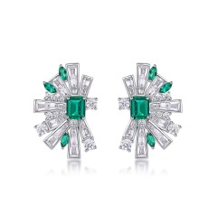 Luxury S925 Silver New Style Geometric Half-fan-shaped Vintage Stud earrings Cultivated Lab Grown Emerald High-end Elegant Stud Earrings