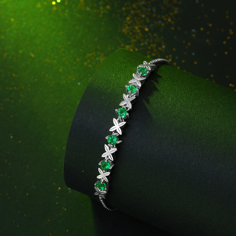 Luxury Adjustable Size 925 Sterling Silver Bracelet for Women Inlaid Emerald Gemstone Fashion Jewelry Bracelets Bangles Gift Jewelry