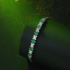 Luxury Adjustable Size 925 Sterling Silver Bracelet for Women Inlaid Emerald Gemstone Fashion Jewelry Bracelets Bangles Gift Jewelry