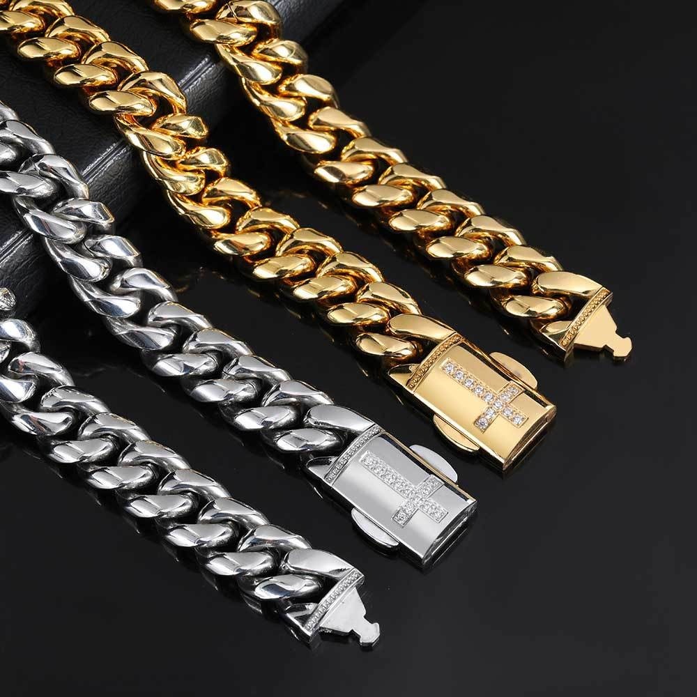 Hip-hop Luxury Custom 12MM Zircon Cuban Brass Bracelet for Men Wholesale PVD 18K gold plated Heavy Chain Link Bracelets Cross Charm Fashion Jewelry Gift