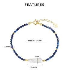 PVD 18k Gold Plated S925 silver Natural 4mm Faceted Lapis Beads Dainty Bracelet for Women Healing Baroque Pearl Minimalist Jewelry Wholesale