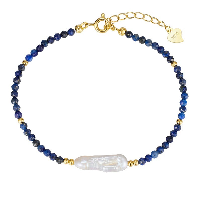 PVD 18k Gold Plated S925 silver Natural 4mm Faceted Lapis Beads Dainty Bracelet for Women Healing Baroque Pearl Minimalist Jewelry Wholesale