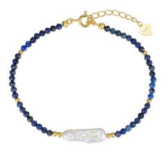 PVD 18k Gold Plated S925 silver Natural 4mm Faceted Lapis Beads Dainty Bracelet for Women Healing Baroque Pearl Minimalist Jewelry Wholesale