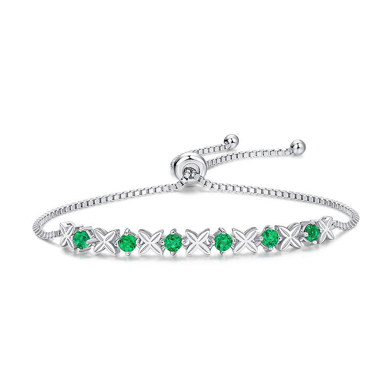Luxury Adjustable Size 925 Sterling Silver Bracelet for Women Inlaid Emerald Gemstone Fashion Jewelry Bracelets Bangles Gift Jewelry