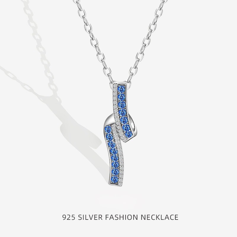 Latest Fine Jewelry S925 sterling silver Mobius strip unique design Simple Elegant White Gold Plated Real Blue CZ Pendant Necklace for Women