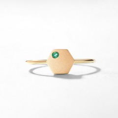 Geometric Minimalist Geometric Birthstone Jewelry Hexagon Lab Grown Emerald Solid 14K Gold Plated Finger Ring Bezel Setting Wedding & Party Engagement Ring