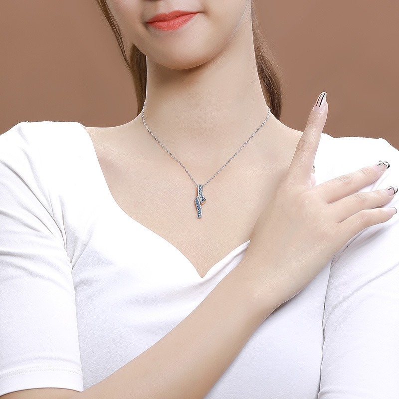 Latest Fine Jewelry S925 sterling silver Mobius strip unique design Simple Elegant White Gold Plated Real Blue CZ Pendant Necklace for Women