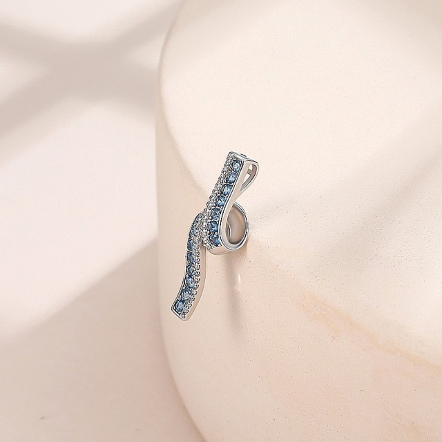 Latest Fine Jewelry S925 sterling silver Mobius strip unique design Simple Elegant White Gold Plated Real Blue CZ Pendant Necklace for Women