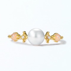 Classic 925 Sterling Silver Single Stone Natural Pearl Ring Fine Jewelry 18K Gold Plated CZ Diamond Dainty Pearl Ring