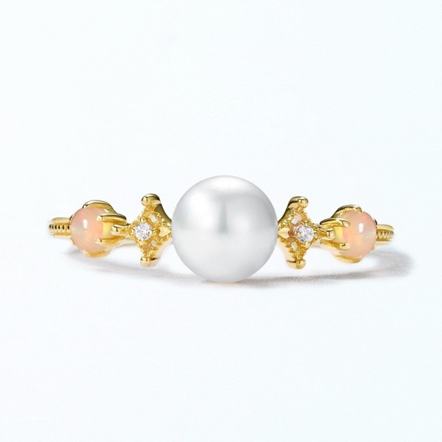 Classic 925 Sterling Silver Single Stone Natural Pearl Ring Fine Jewelry 18K Gold Plated CZ Diamond Dainty Pearl Ring