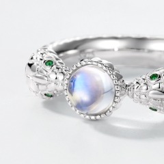 The Chinese zodiac Wholesale Women's S925 Sterling Silver Green CZ Eye Finger Ring Moonstone Rings Snake Fine Jewelry for daily wear