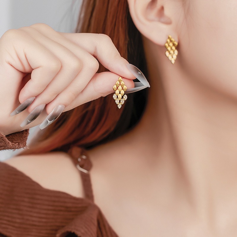 Elegant Geometric Cubic Zircon Elegant Luxury Style 925 Silver Matt Brushed Dangle Earrings Fashion Jewelry Tassel Wheat Drop Earrings for Women Gift