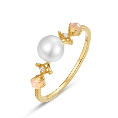 Classic 925 Sterling Silver Single Stone Natural Pearl Ring Fine Jewelry 18K Gold Plated CZ Diamond Dainty Pearl Ring