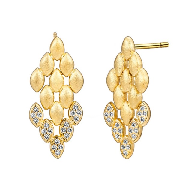 Elegant Geometric Cubic Zircon Elegant Luxury Style 925 Silver Matt Brushed Dangle Earrings Fashion Jewelry Tassel Wheat Drop Earrings for Women Gift