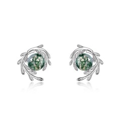 Top Quality Luxury Stud Earrings for Women Natural Moss Agate 925 Sterling Silver Leaf Earrings Green Gem Engagement Wedding Jewelry Gift