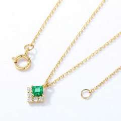Wholesale 14K Gold Plated Exquisite Retro Luxury Pendant Necklace Female Lab Grown Emerald Square Set Zirconium Diamond Made Sterling Silver Chains