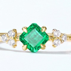 Geometric Minimalist Geometric Birthstone Jewelry Lab Grown Emerald Solid 14K Gold Plated Finger Ring Claw Setting Wedding & Party Engagement Adjusted Ring