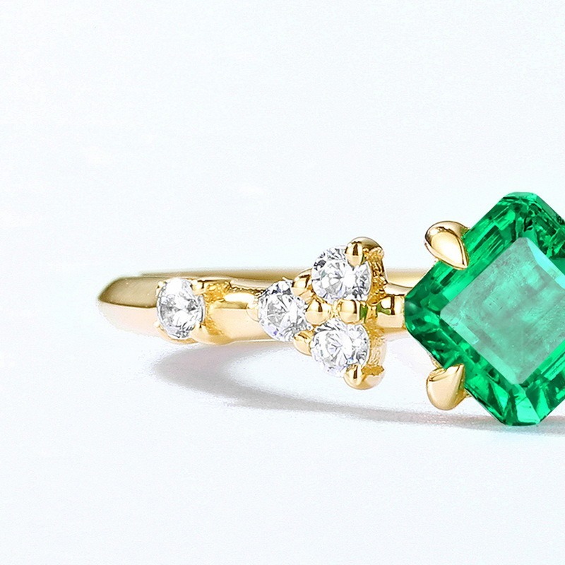 Geometric Minimalist Geometric Birthstone Jewelry Lab Grown Emerald Solid 14K Gold Plated Finger Ring Claw Setting Wedding & Party Engagement Adjusted Ring